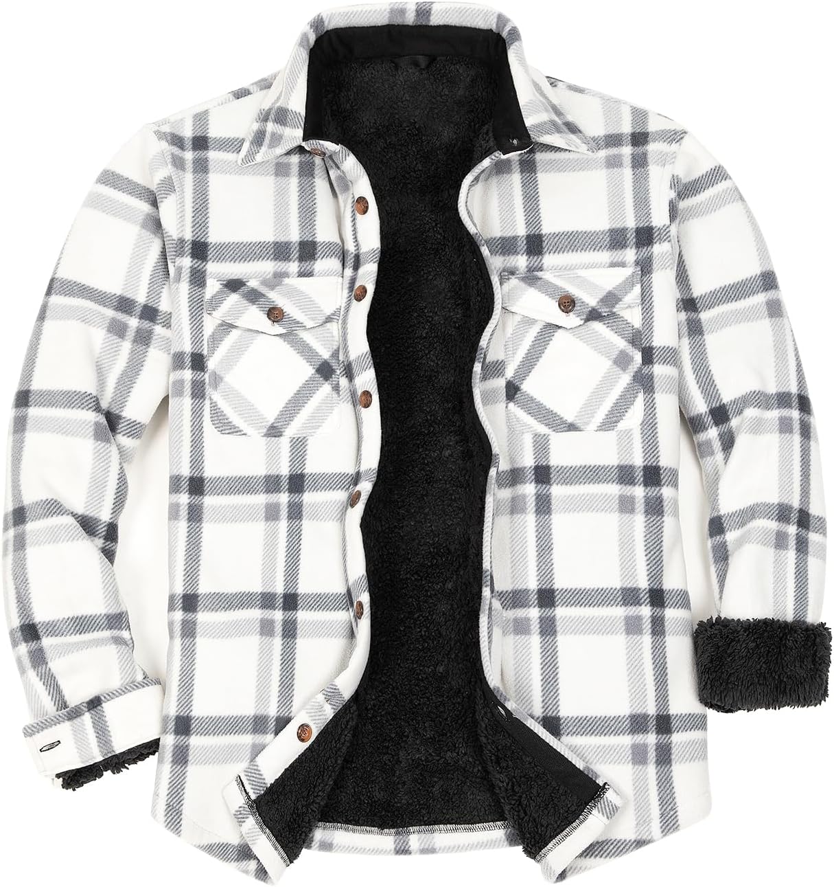 ZENTHACE Men's Warm Sherpa Lined Fleece Plaid Flannel Shirt Jacket