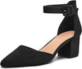 LAICIGO Pointed Toe Pumps Ankle Strap Chunky Block Heel - Dress Shoe
