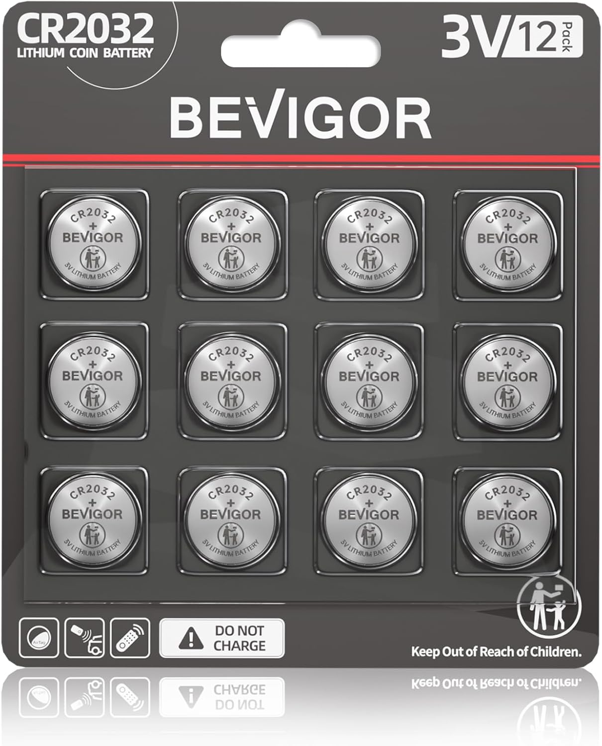 Child-Safe BEVIGOR 2032 Coin Batteries x12