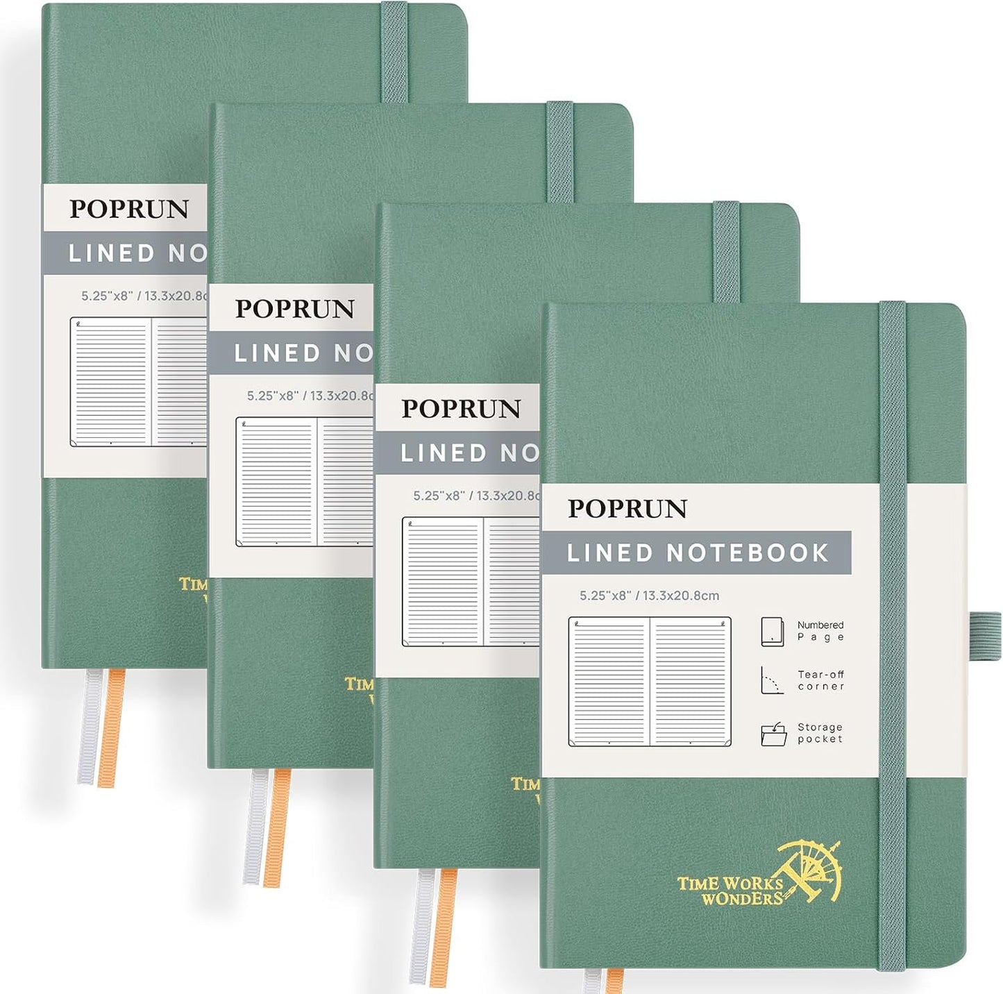 POPRUN Midnight Green College Ruled Journal - 128 Pages, 120GSM Paper