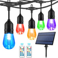 48FT Solar Outdoor RGB String Lights - Dimmable 8-Color Patio Lighting
