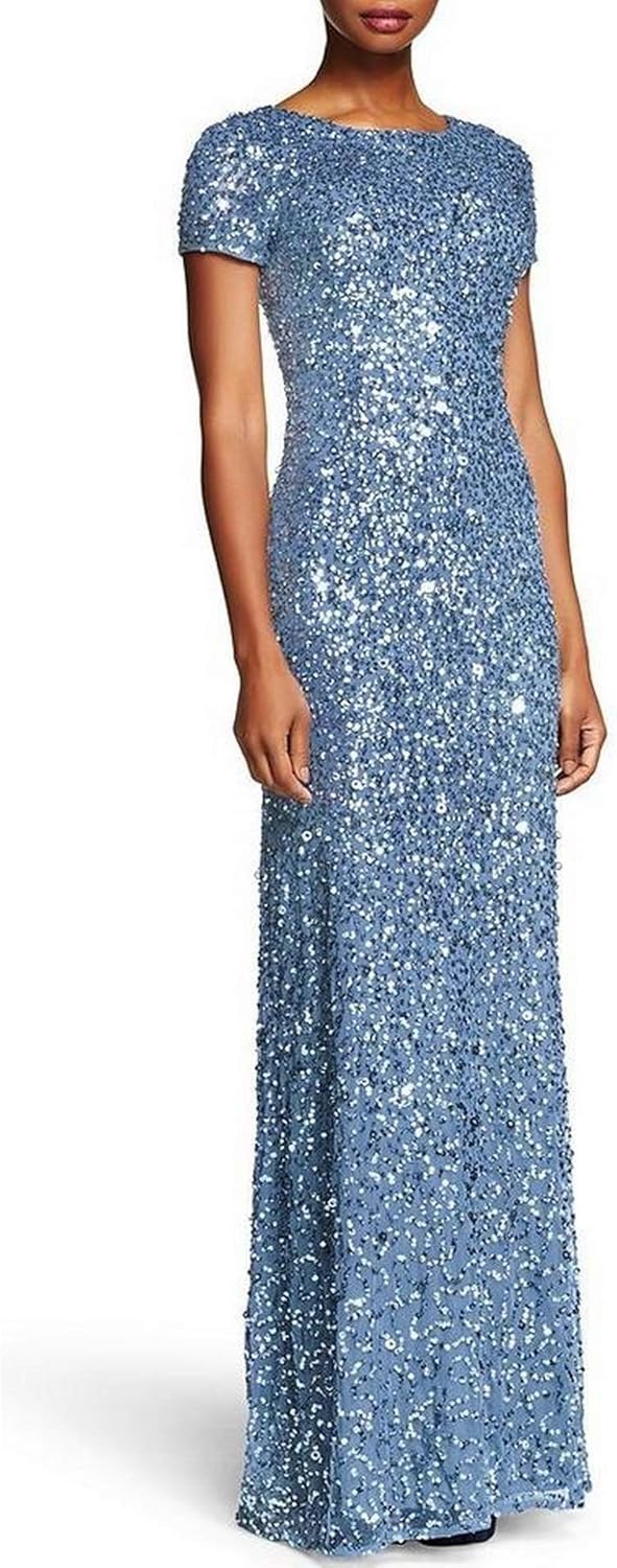 Stunning Short-Sleeve All Over Sequin Gown for Glamorous Events
