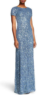 Adrianna Papell Womens Short-Sleeve All Over Sequin Gown - Evening