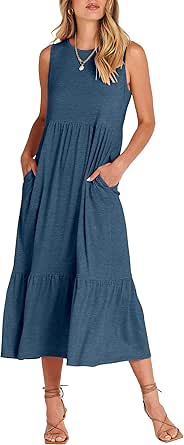 Stylish Women's Summer Casual Sleeveless Maxi Dress with Pockets