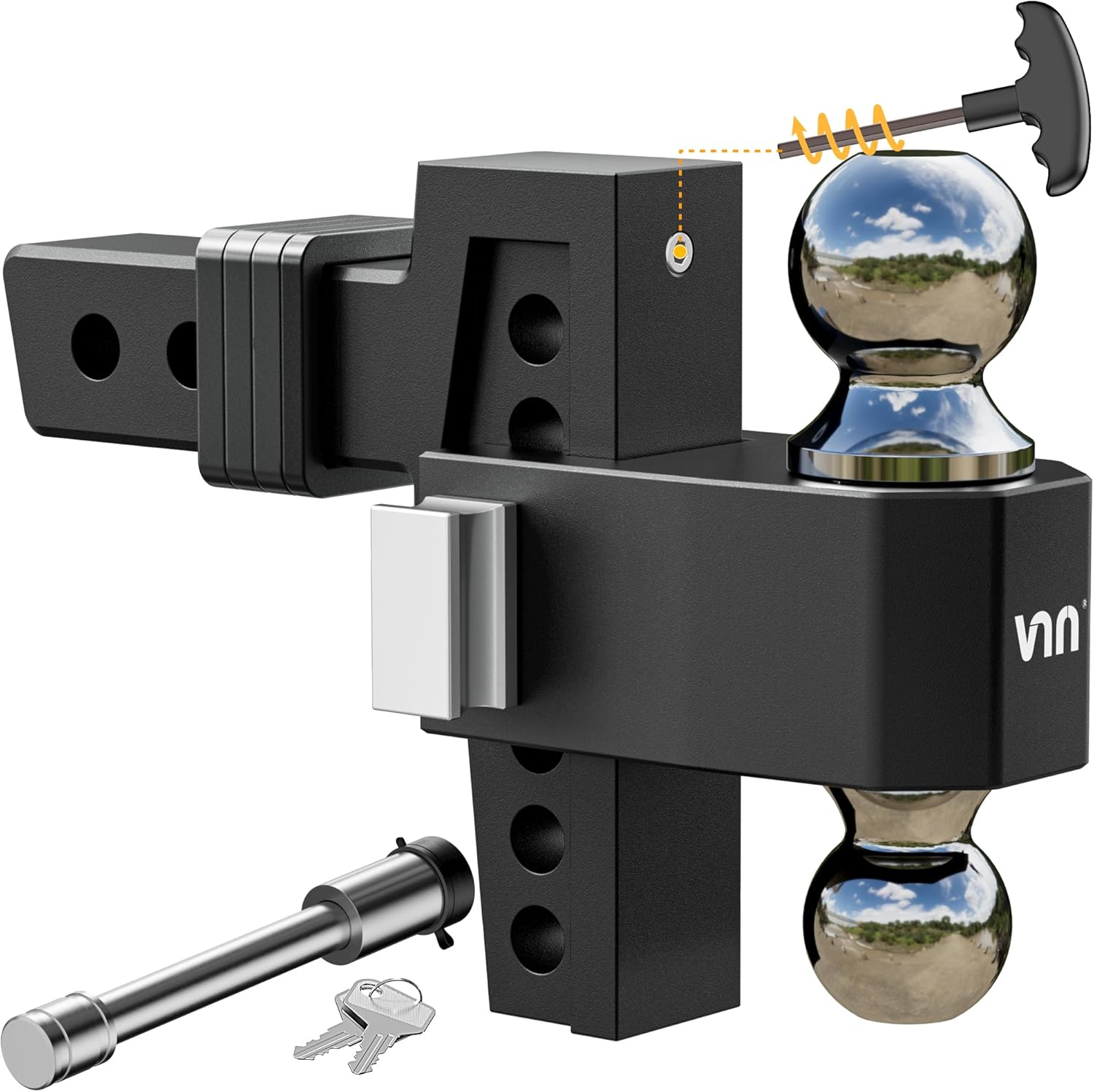 VNN Adjustable Drop Hitch with Dual-Ball for Heavy Duty Towing
