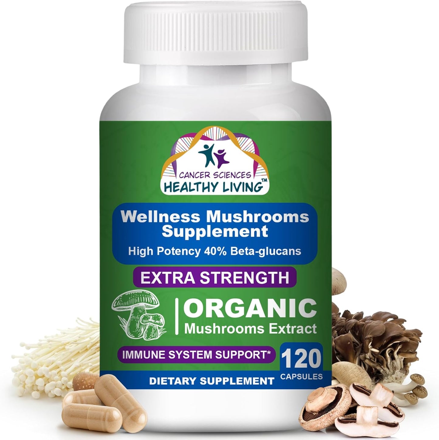 Organic Mushroom Supplement Capsules for Immune Support & Wellness