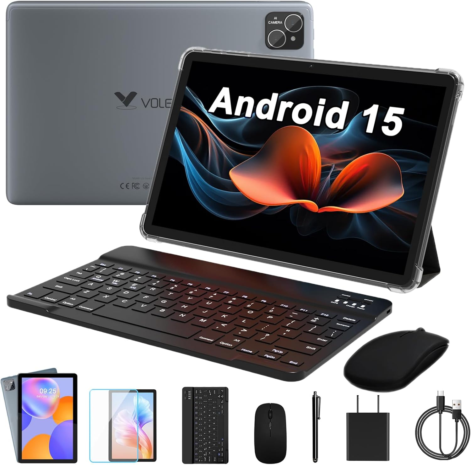 VOLENTEX Android 15 Tablet: 10 inch 2 in 1 with Keyboard