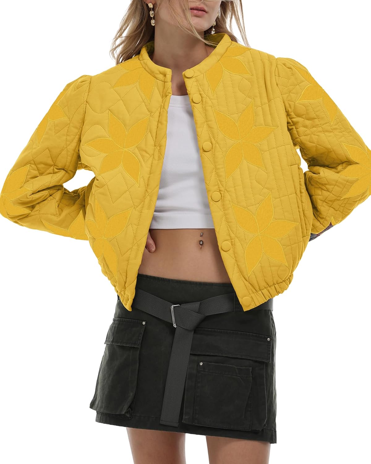 Gacaky Women's Lightweight Floral Embroidered Cropped Jacket