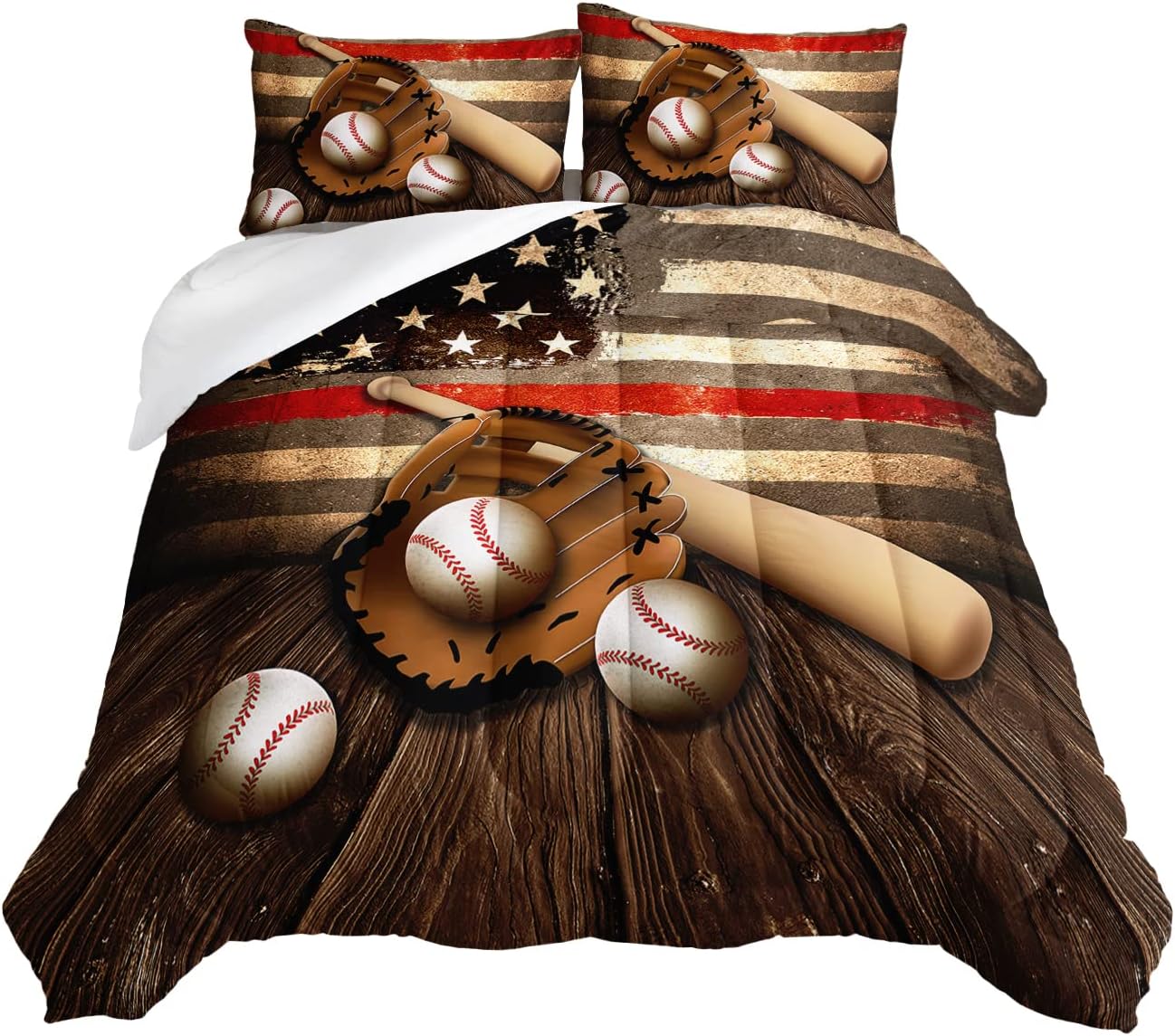 HOSIMA American Flag Baseball Bedding Set for Boys Room Decor