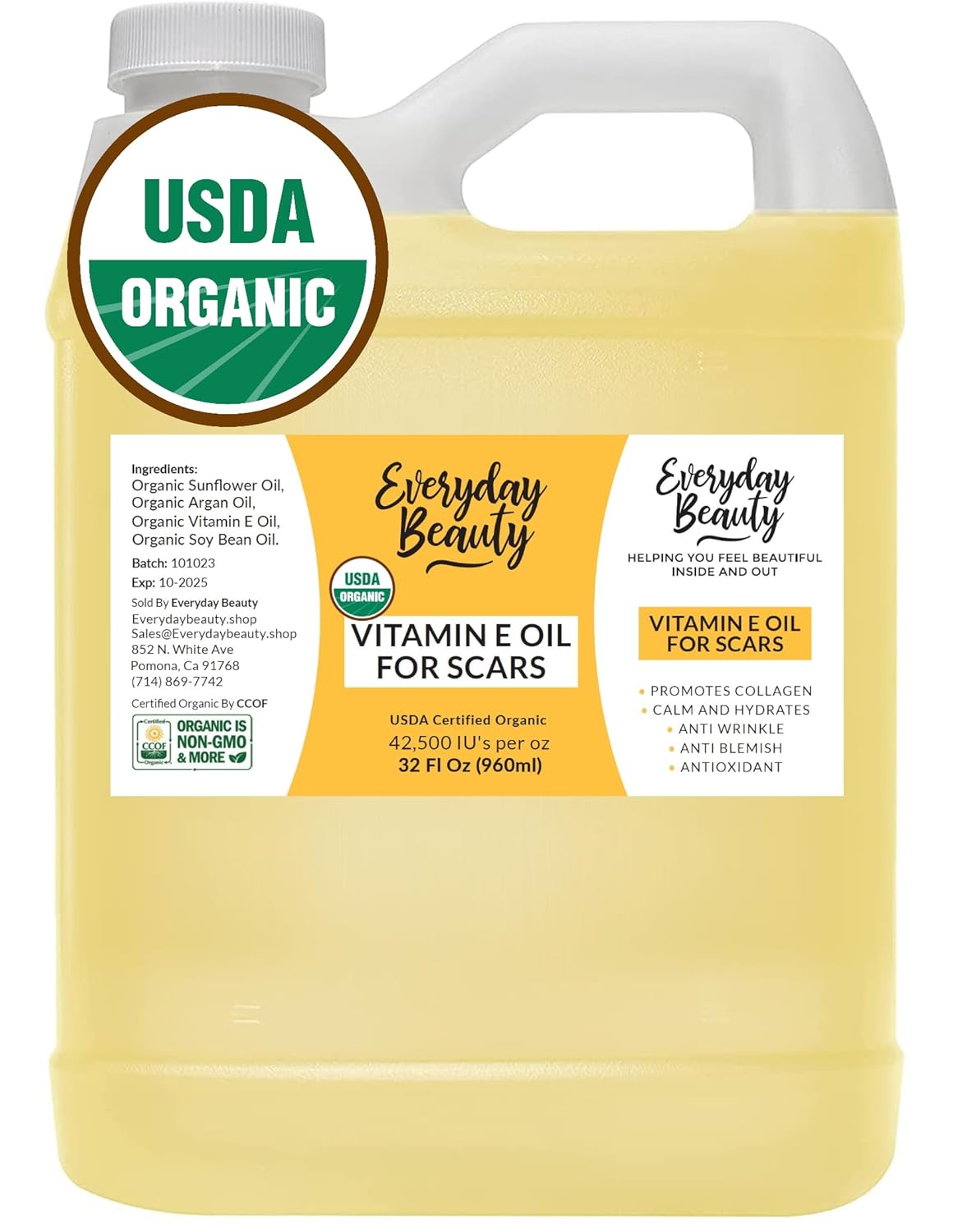 Organic Vitamin E Oil Bulk - 32oz for Scars and Skin Care