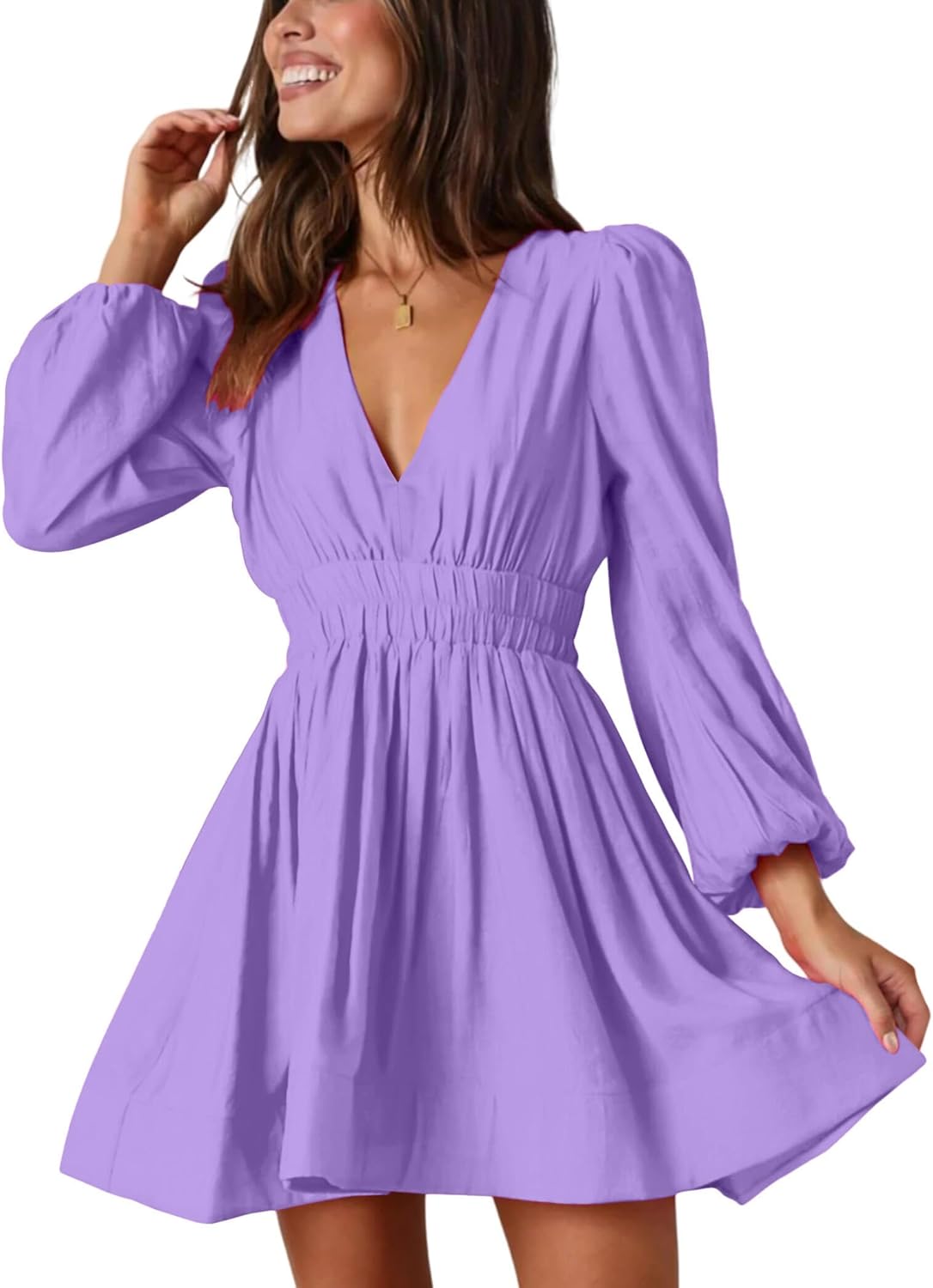 Mini Deep V Sexy Long Sleeve Dress for Women - A-line Style