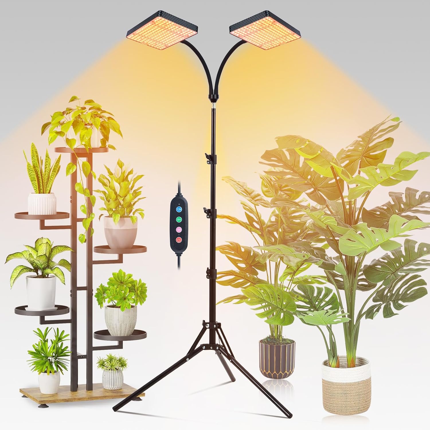 2-Head Grow Light with Stand 50W for Indoor Plants and More