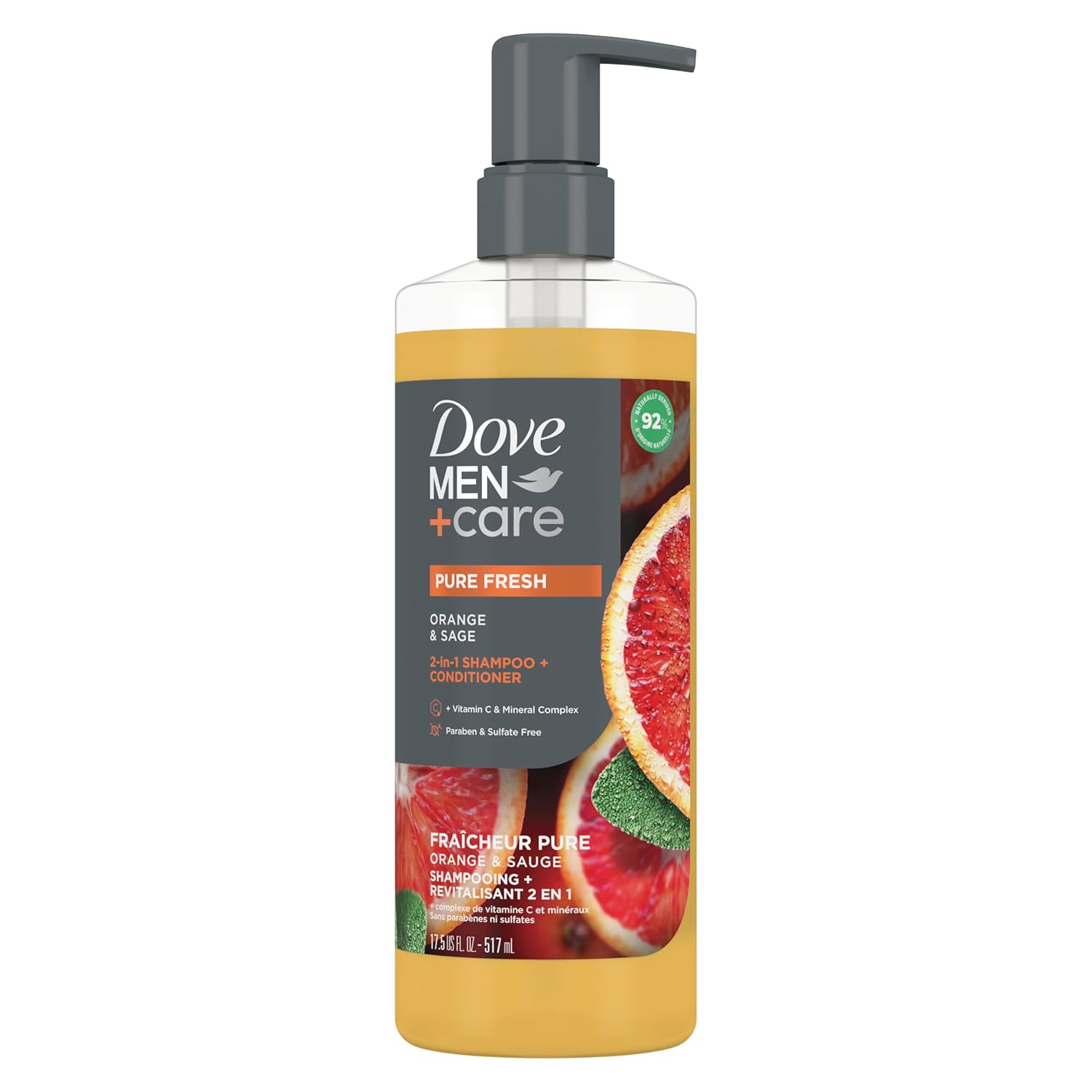 Dove Men+Care 2-in-1 Pure Fresh Orange & Sage Shampoo - Strong Hair Power