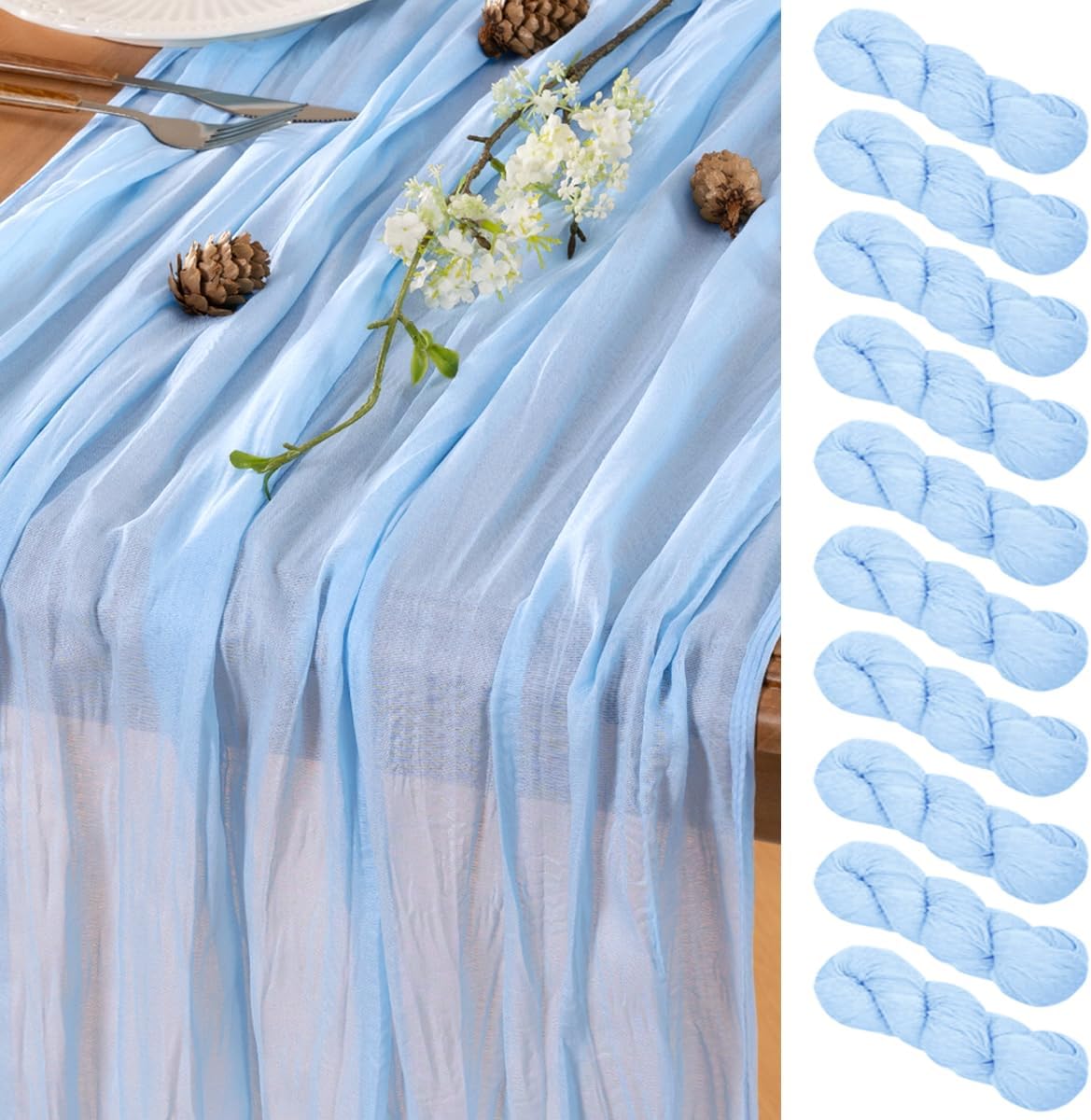 Light Blue Cheesecloth Table Runners for Elegant Decor