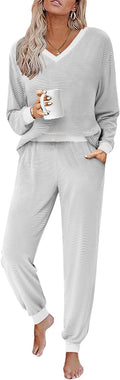 Women's Striped Pajama Set Two Piece Lounge Set - Soft & Cozy
