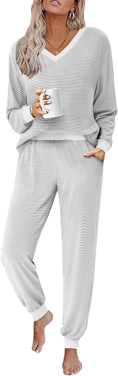 Soft Striped Pajama Sets for Women - Long Sleeve Lounge Wear