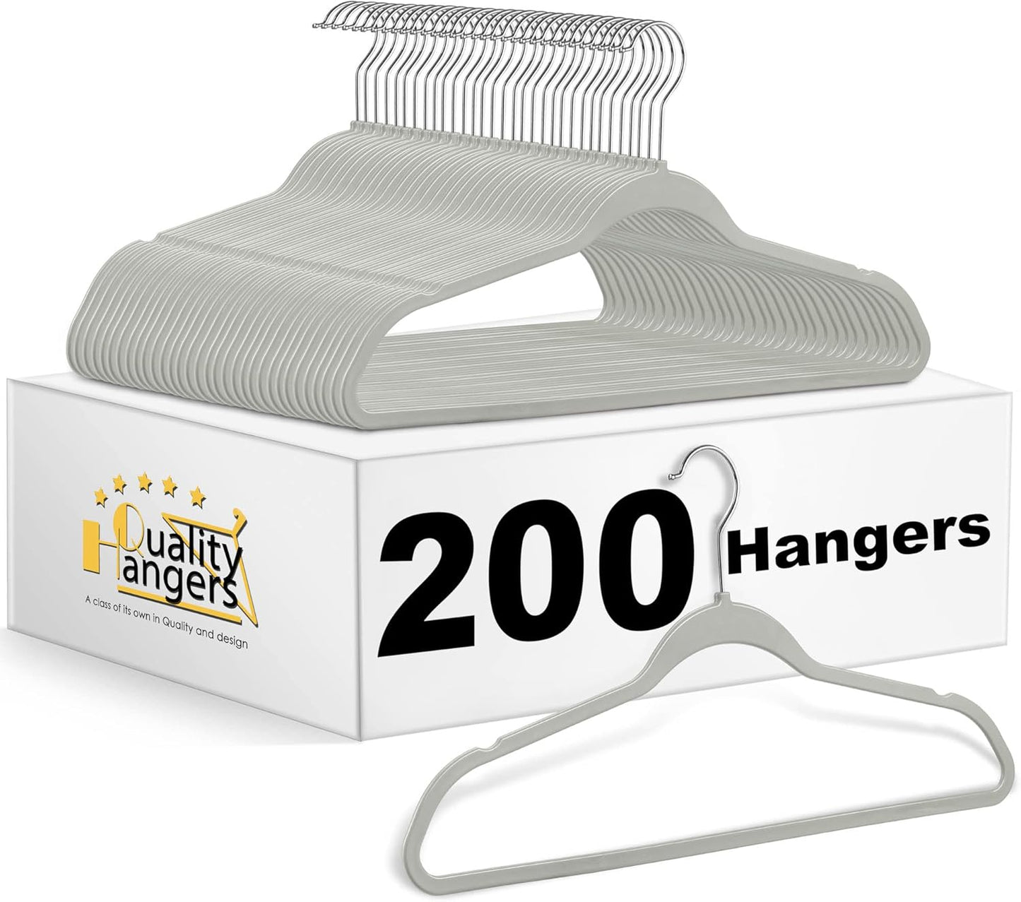 Quality Hangers Clothes 200 Pack - Heavy Duty Non-Velvet Hangers