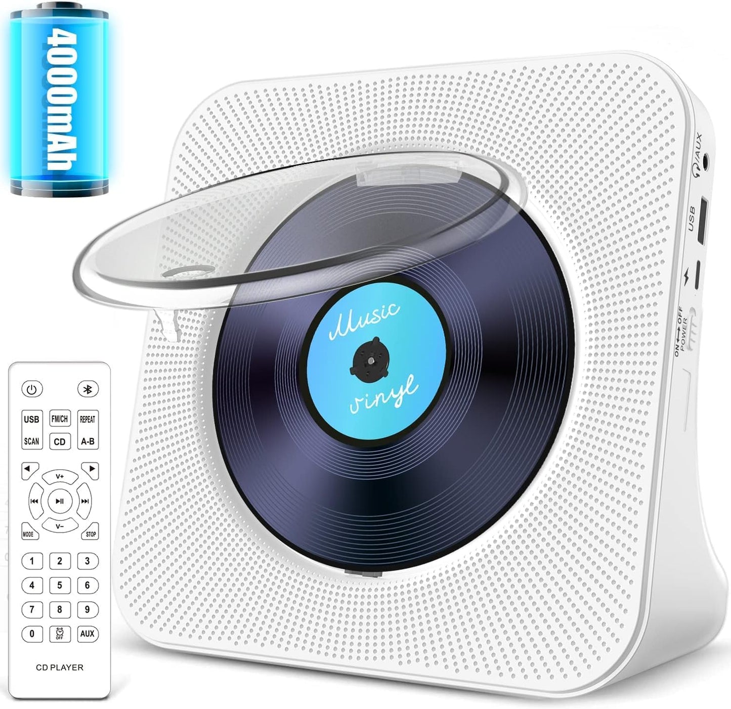 Portable CD Player: HiFi Kpop Music, Bluetooth, Remote, LCD
