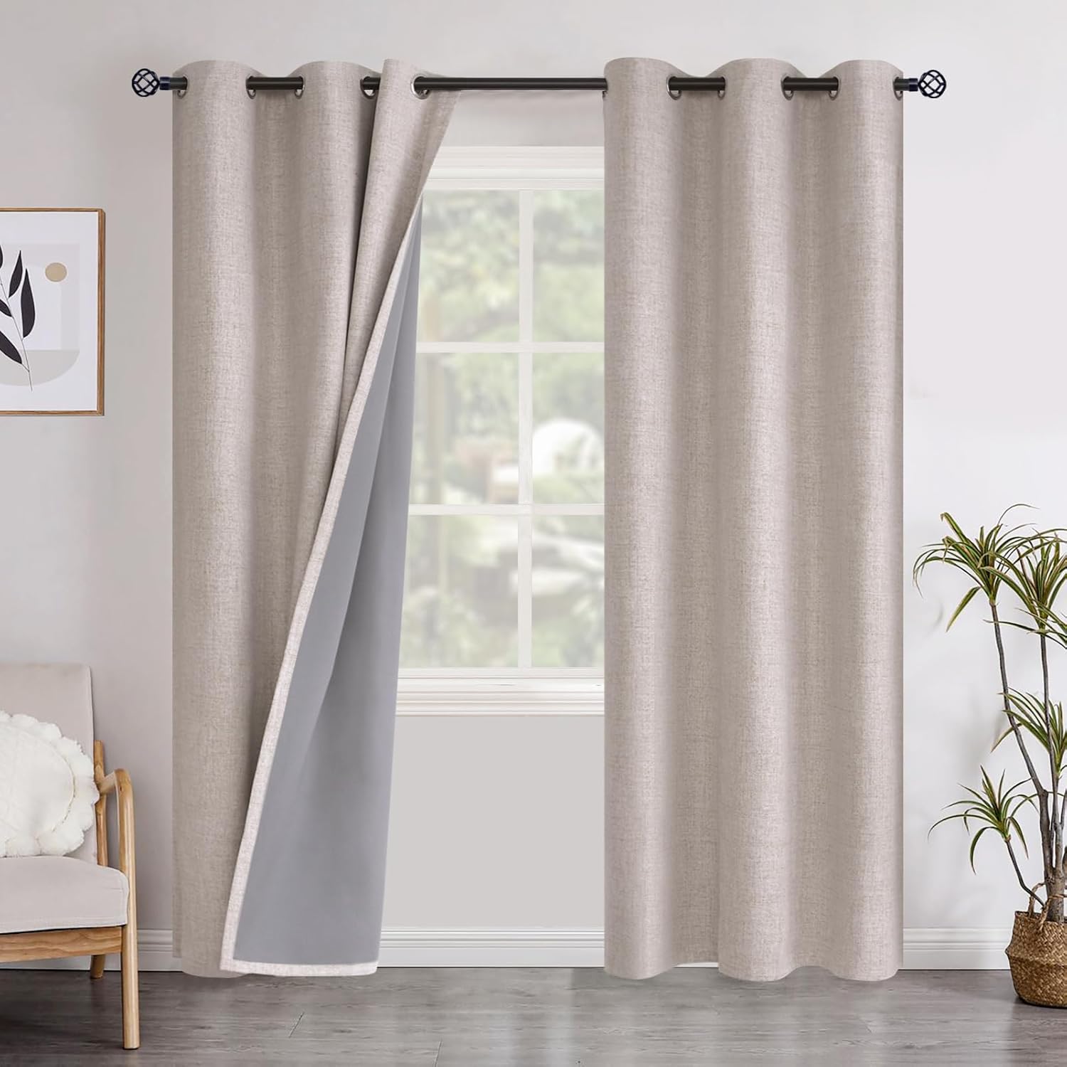 YoungsTex Linen Textured Blackout Curtains for Bedroom 84 in