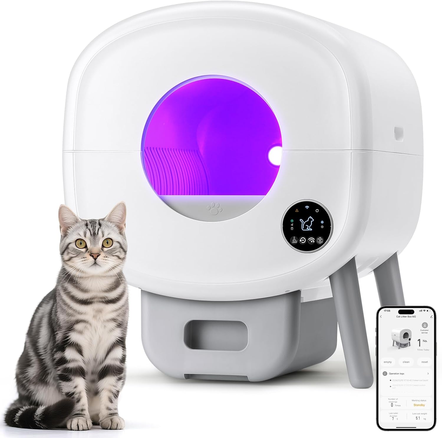 Self Cleaning Litter Box with App Control for Multiple Cats