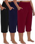 Women's Plus Size Cotton Capri Pants 3-Pack - High Waist Comfort