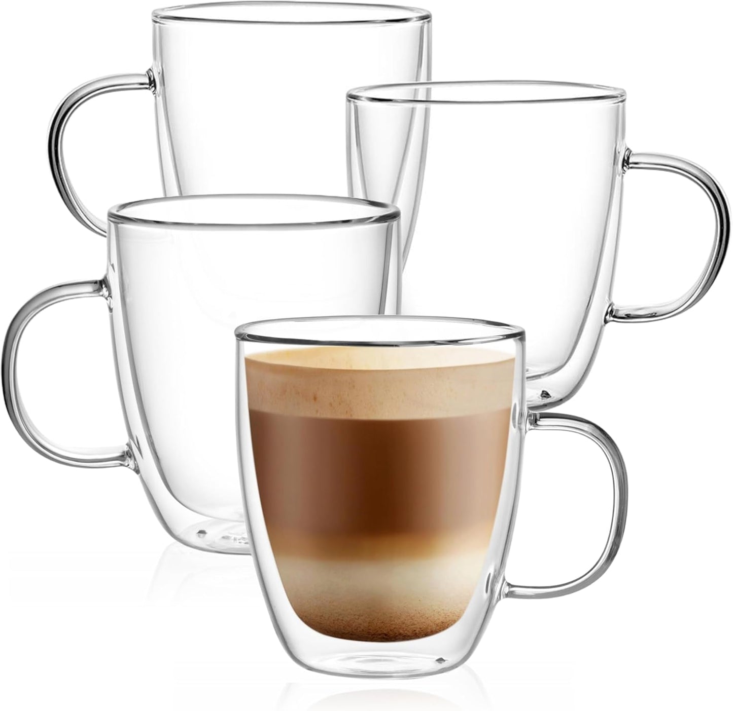 Set of 4 Double Walled Glass Mugs 12oz