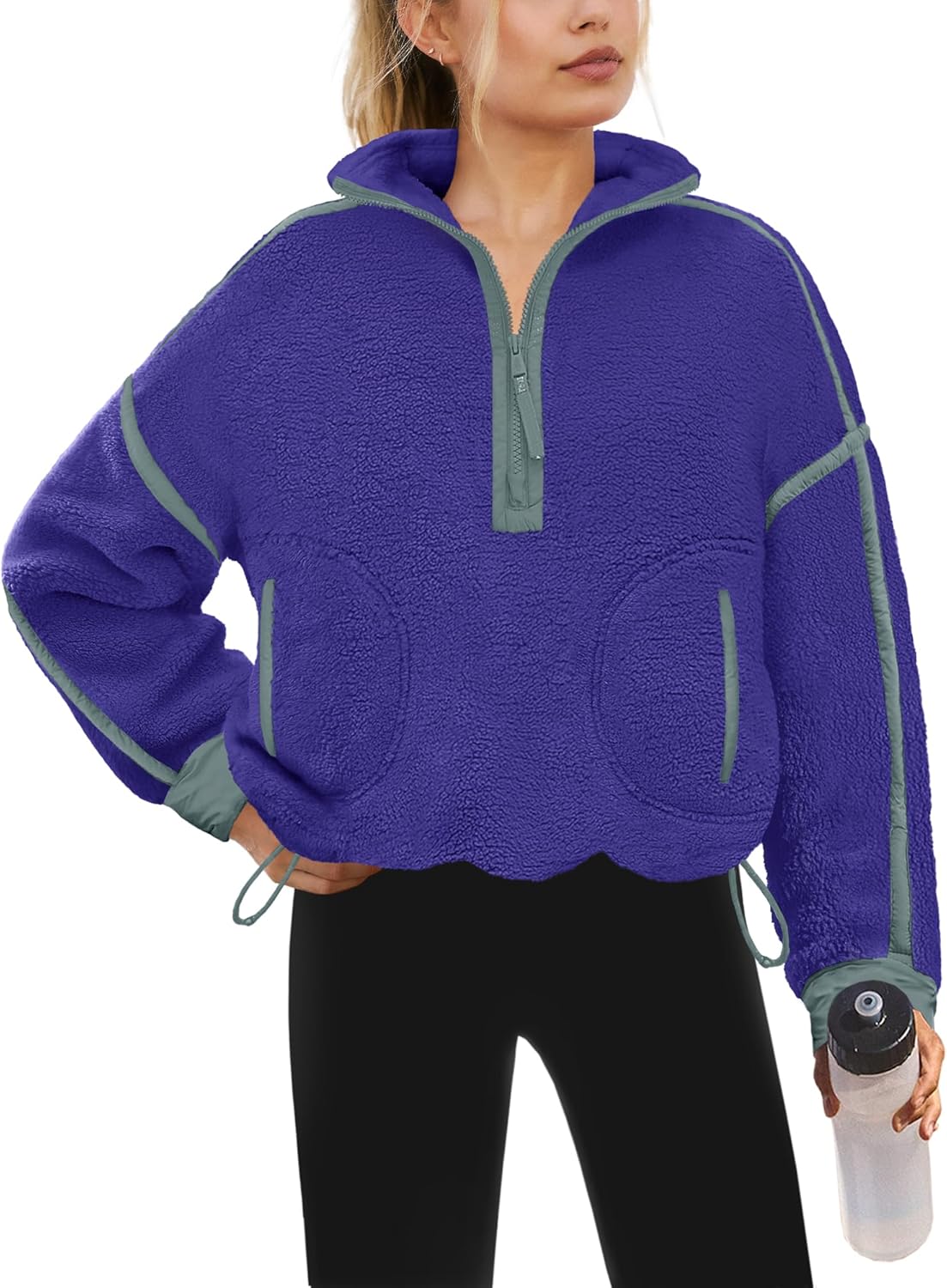 Yanekop Womens Quarter Zip Pullover Sherpa Fleece Jacket