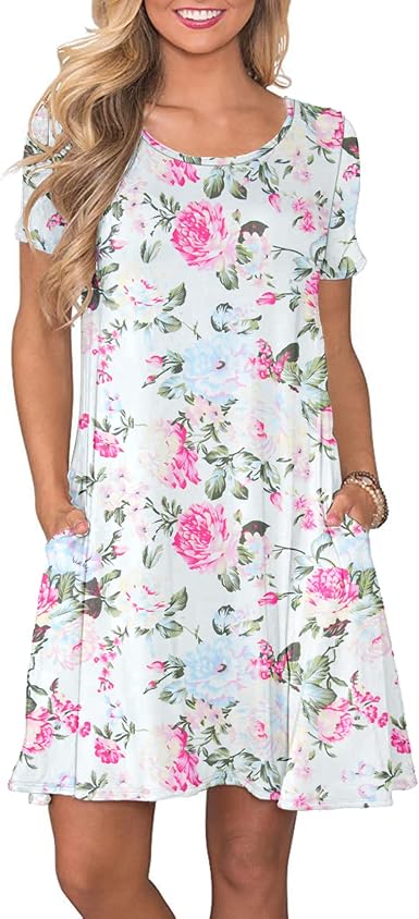 WNEEDU Women's Summer Casual T Shirt Dresses with Pockets
