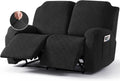 Recliner Loveseat Covers Stretch Slipcover Two-Seater - Soft Black