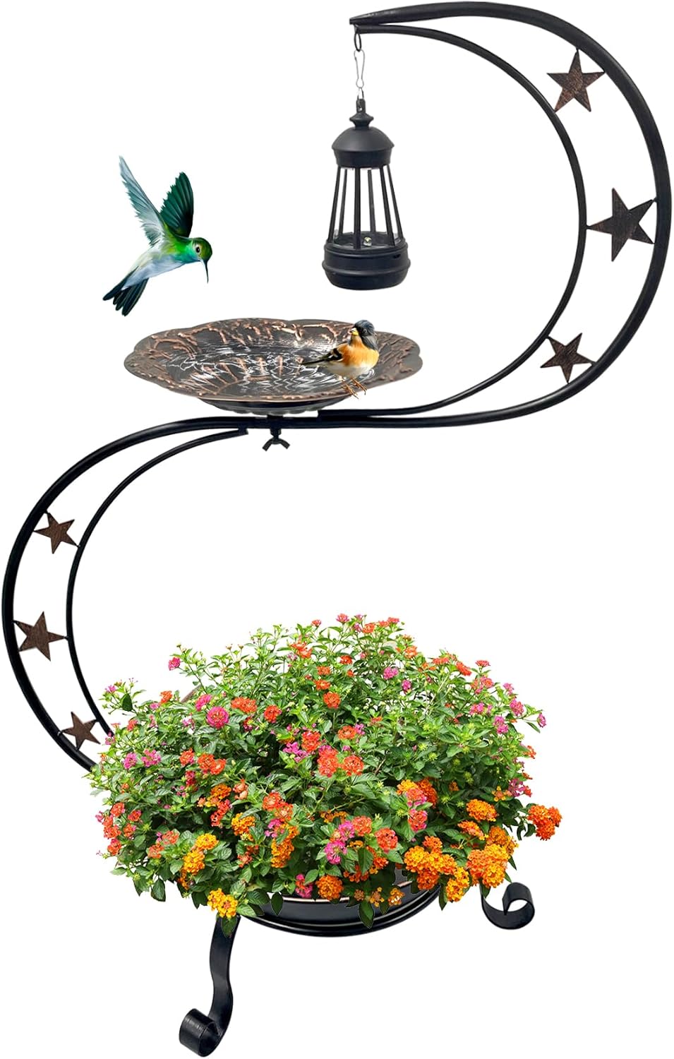 Solar Bird Bath for Outside with Vintage Metal Design and Planter
