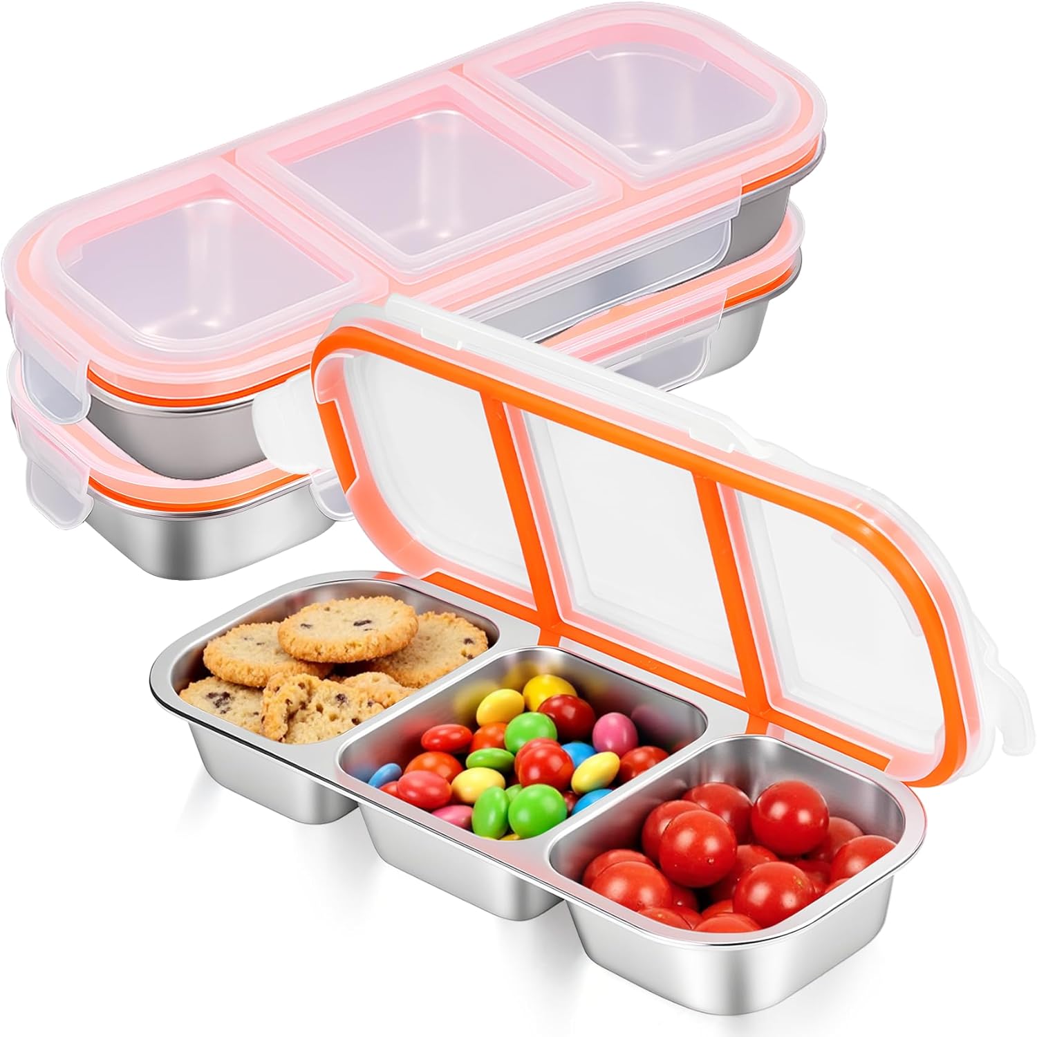 3 Pack Stainless Steel Snack Containers for Kids and Adults