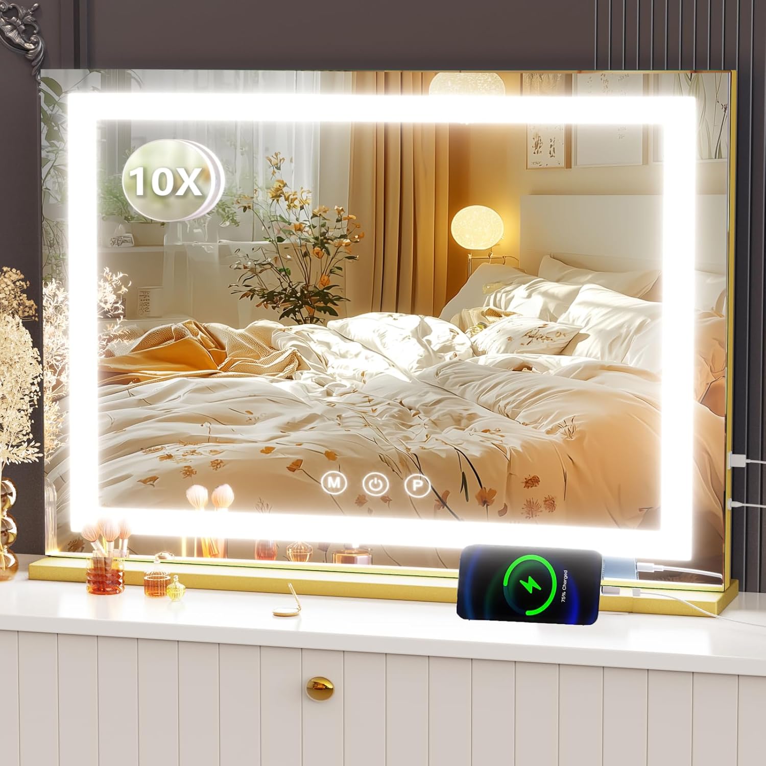 Large LED Makeup Mirror with Lights and 10X Magnification