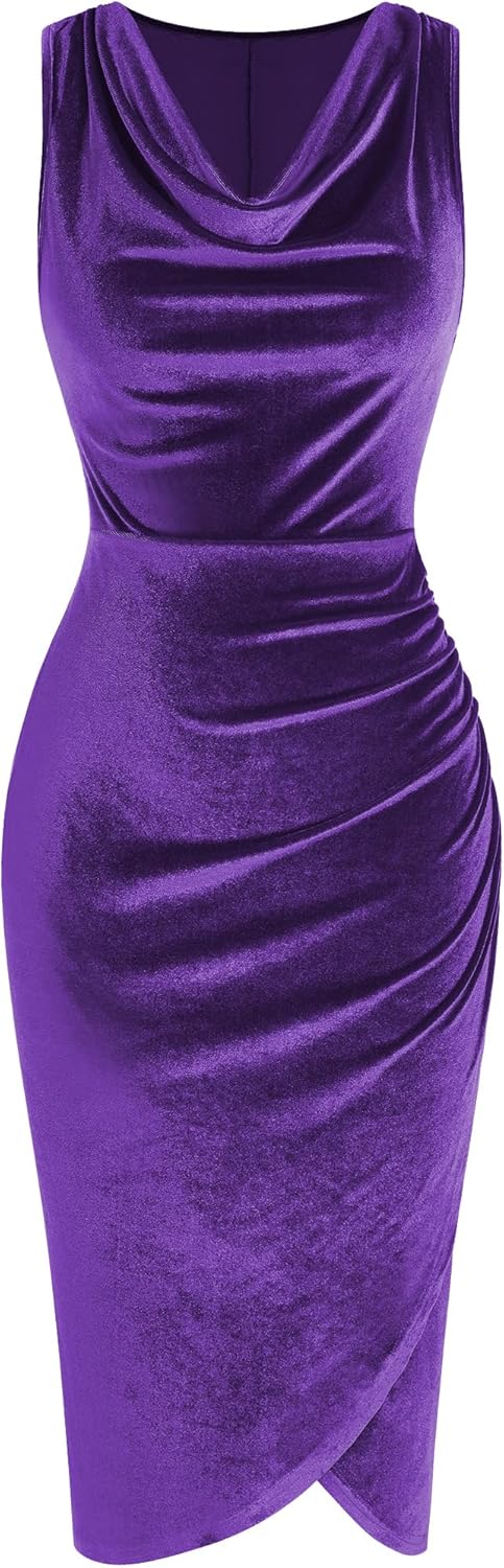 Elegant Velvet Cocktail Dress for Women with Cowl Neck Design