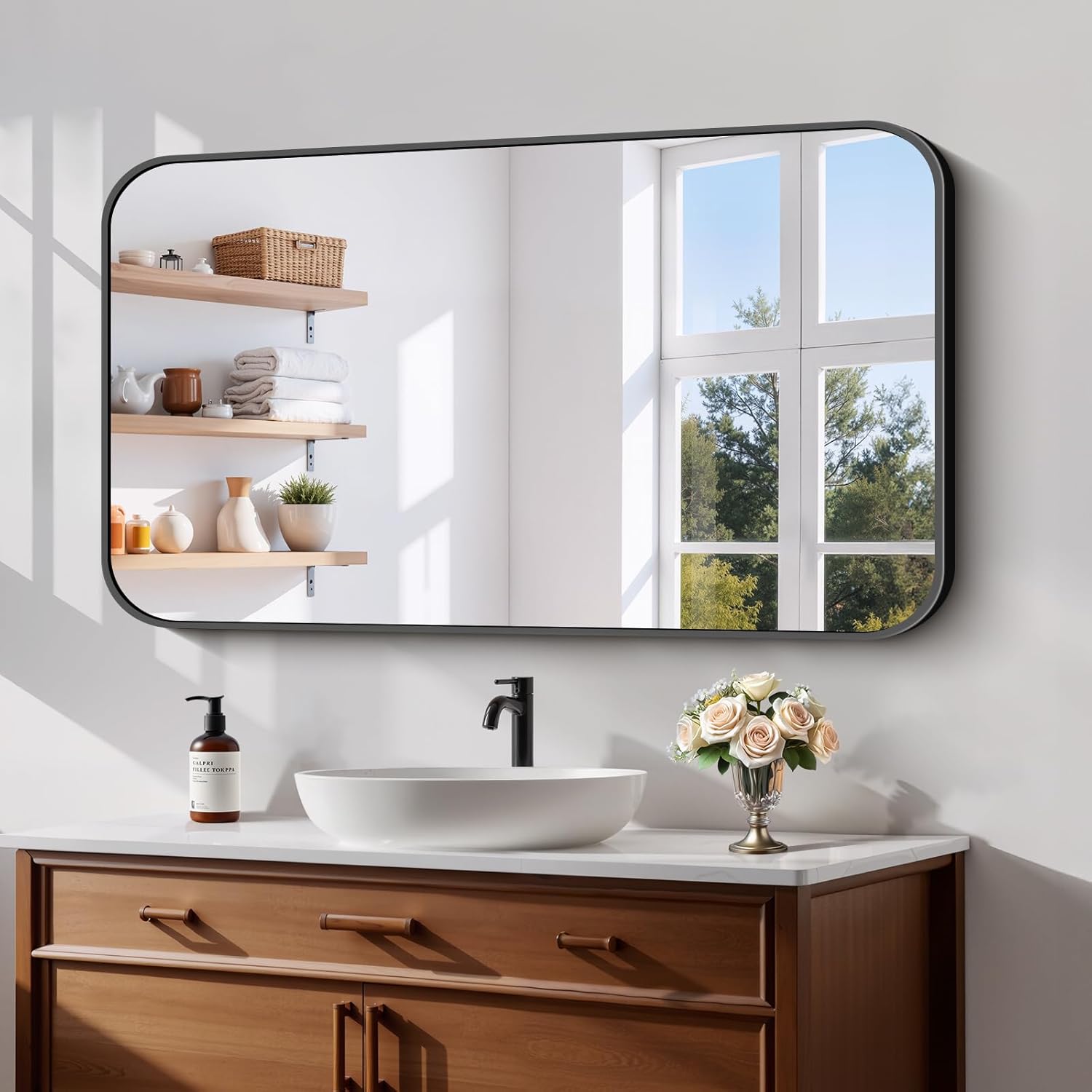 Koonmi Black Framed Bathroom Mirror - 24x42 Inch Shatterproof