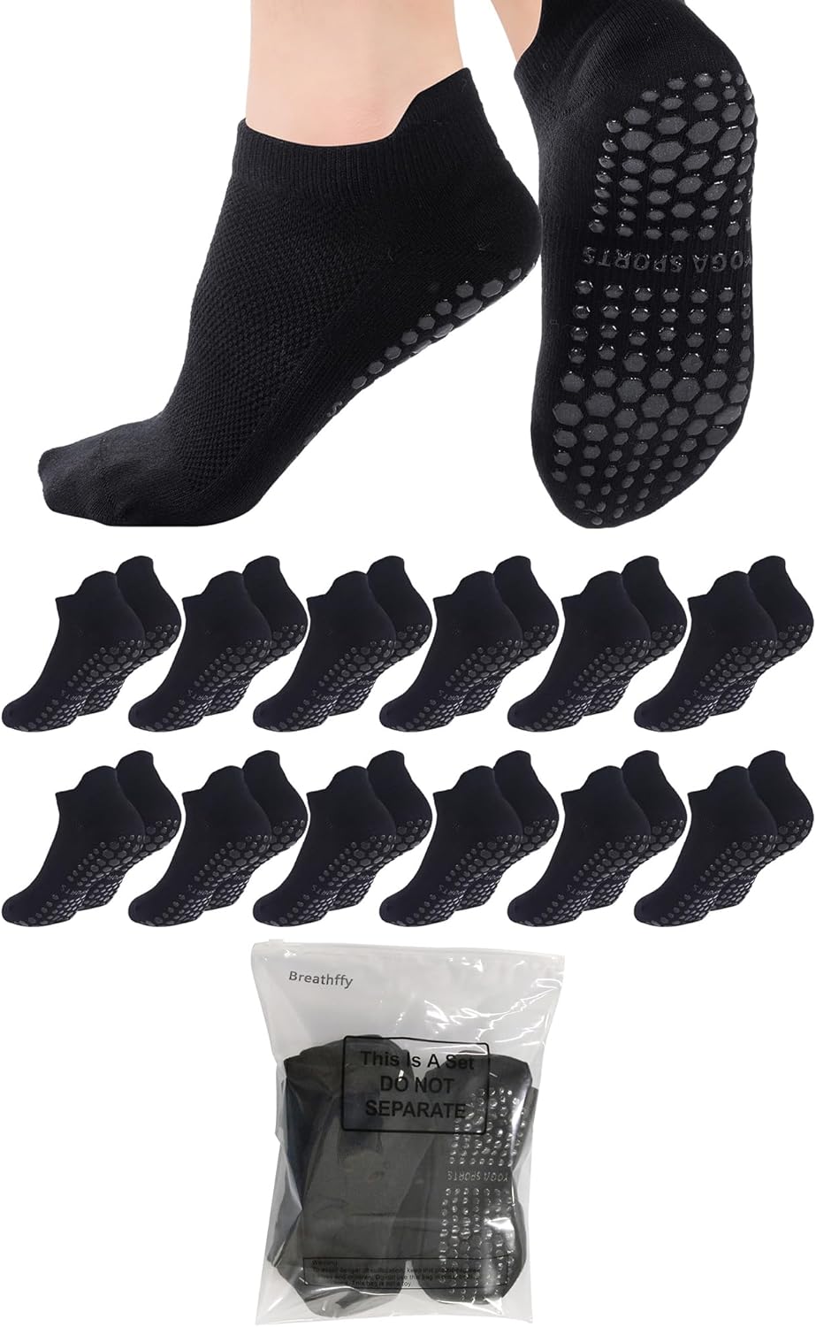 12 Pairs Pilates Grippy Socks - Stay Balanced with Anti-Skid Grip