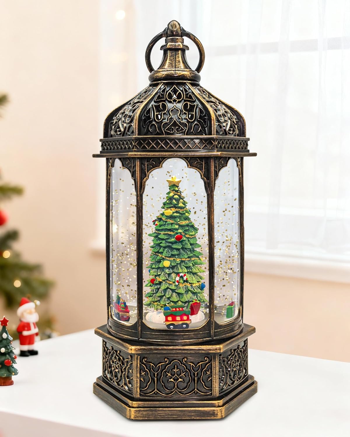 Large Christmas Snow Globes Lantern with 8 Songs & Timer