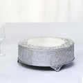 14 in Silver Round Embossed Metal Cake Stand Riser - Elegant Display