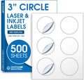 3 in Circle Printable Labels Compatible with Inkjet and Laser Printers