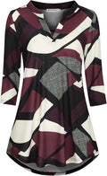 Womens Tunics Notch V Neck 3/4 Sleeve Top - Slimming Comfort