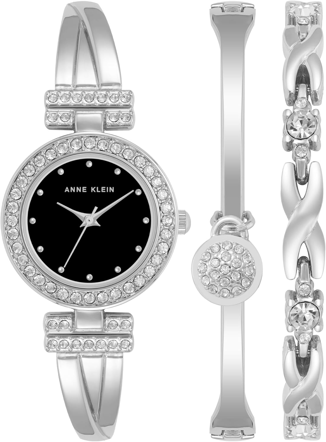 Anne Klein Women's Crystal Accented Bangle Watch and Bracelet Set
