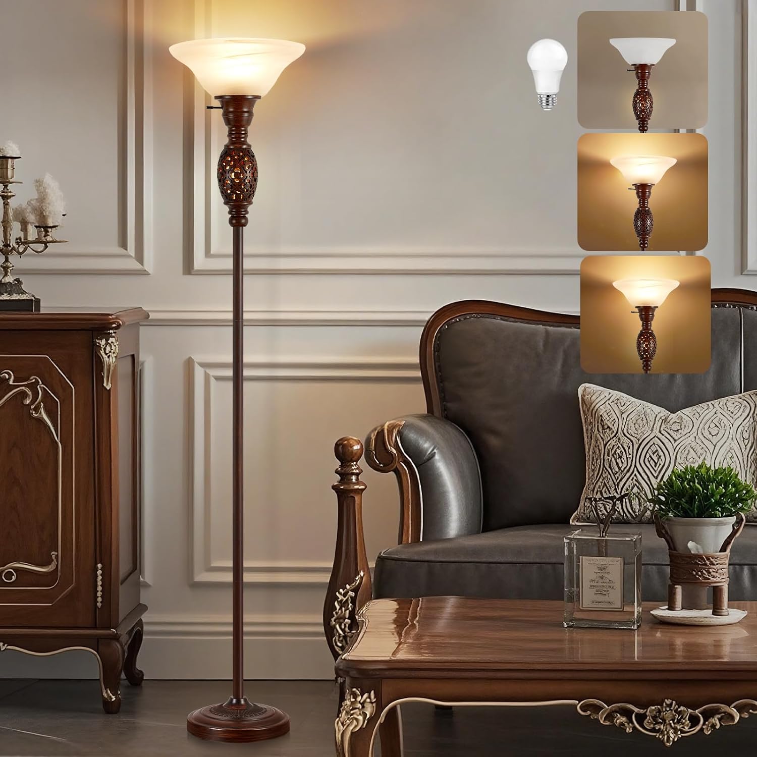 70 Inch Torchiere Floor Lamp with NightLight for Home Decor
