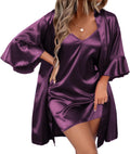 Women's Silk Robe Set V-neck 2 Piece Bridal Satin Robe - Soft