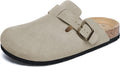 Women's Suede Clogs with Adjustable Buckle - Supportive Slip-On