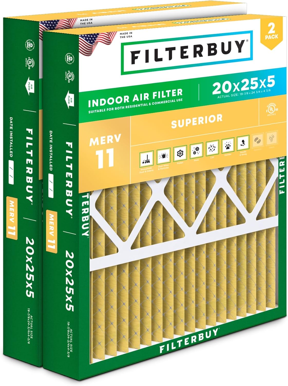 Filterbuy MERV 11 Air Filter 2-Pack - Allergy Defense