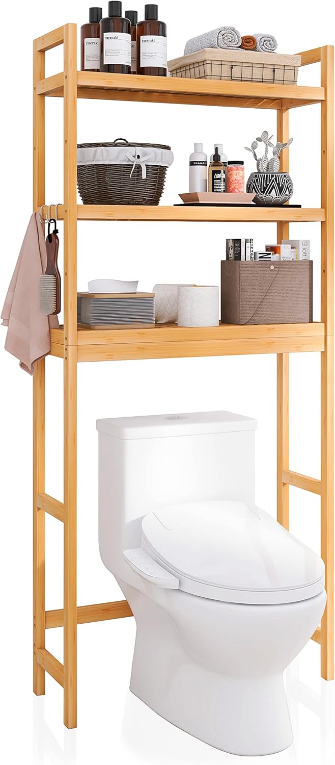 SMIBUY Bamboo Over-The-Toilet Organizer Rack for Bathroom