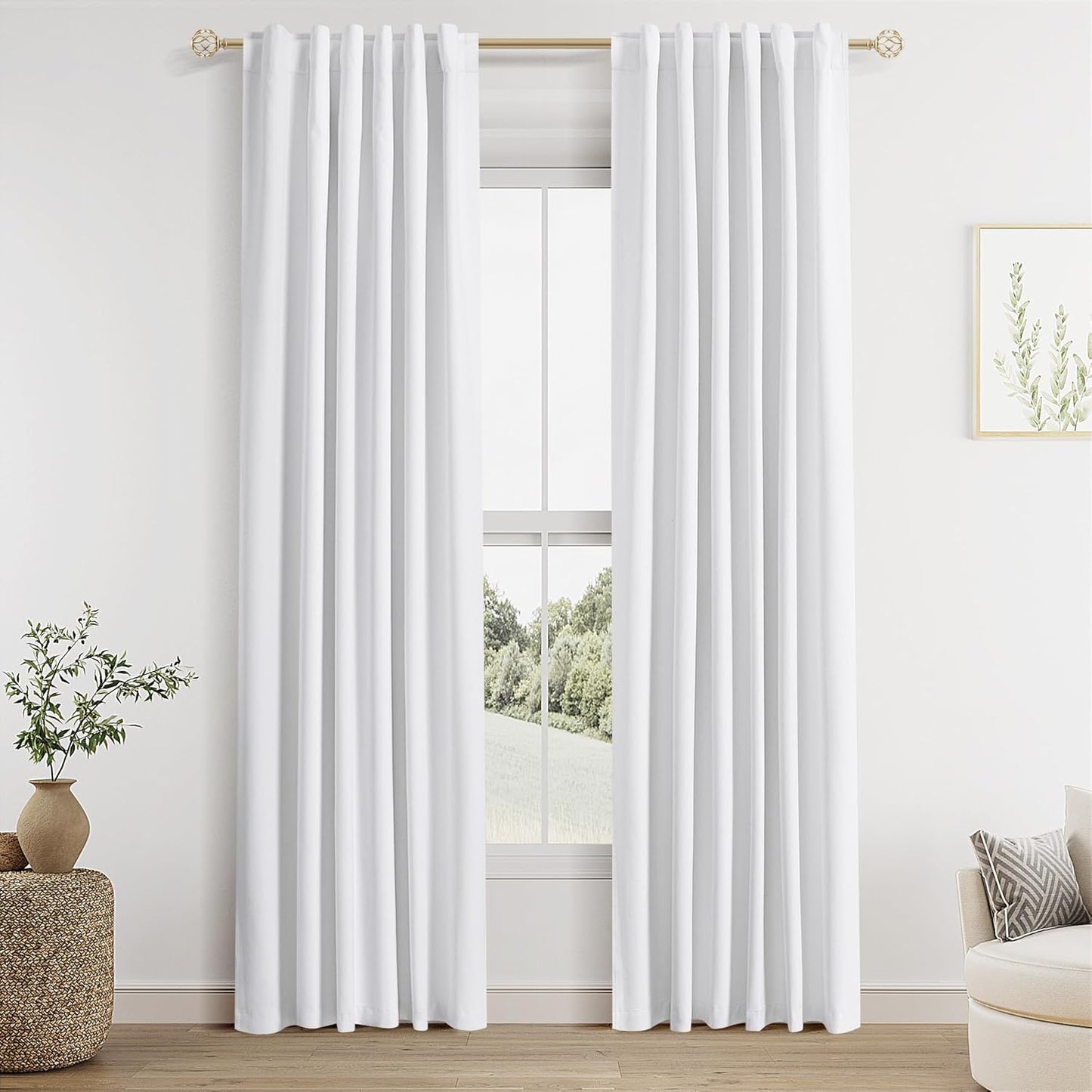 Guken White Linen Blackout Curtains for Living Room 42 in Wide