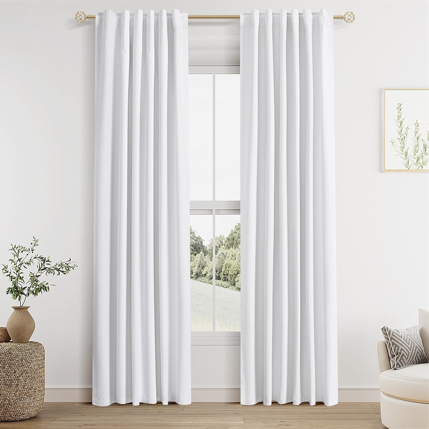 Guken White Linen Blackout Curtains for Living Room 42 in Wide