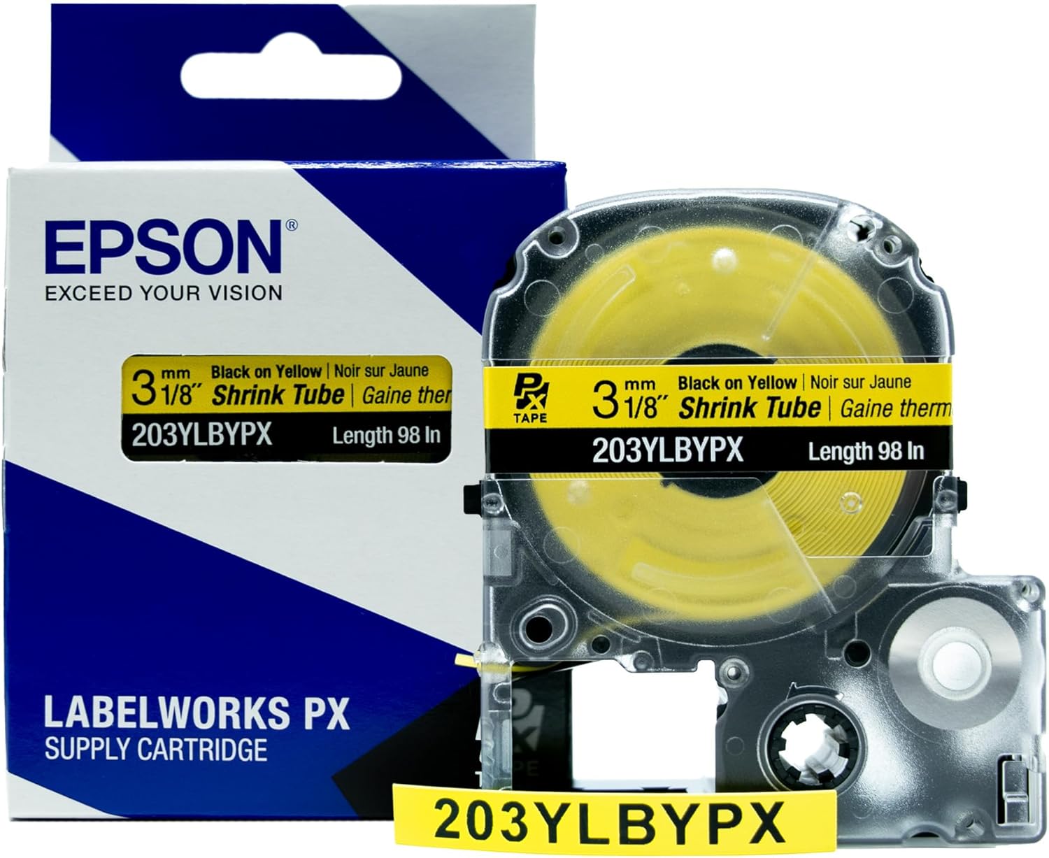 Epson LABELWORKS 203YLBYPX Black on Yellow Shrink Tube Tape