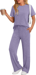 LILLUSORY 2 Piece Lounge Set for Women - Comfortable Ribbed Wide