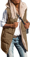 Womens Reversible Long Fleece Vest with Hood - Warm Fall Coat